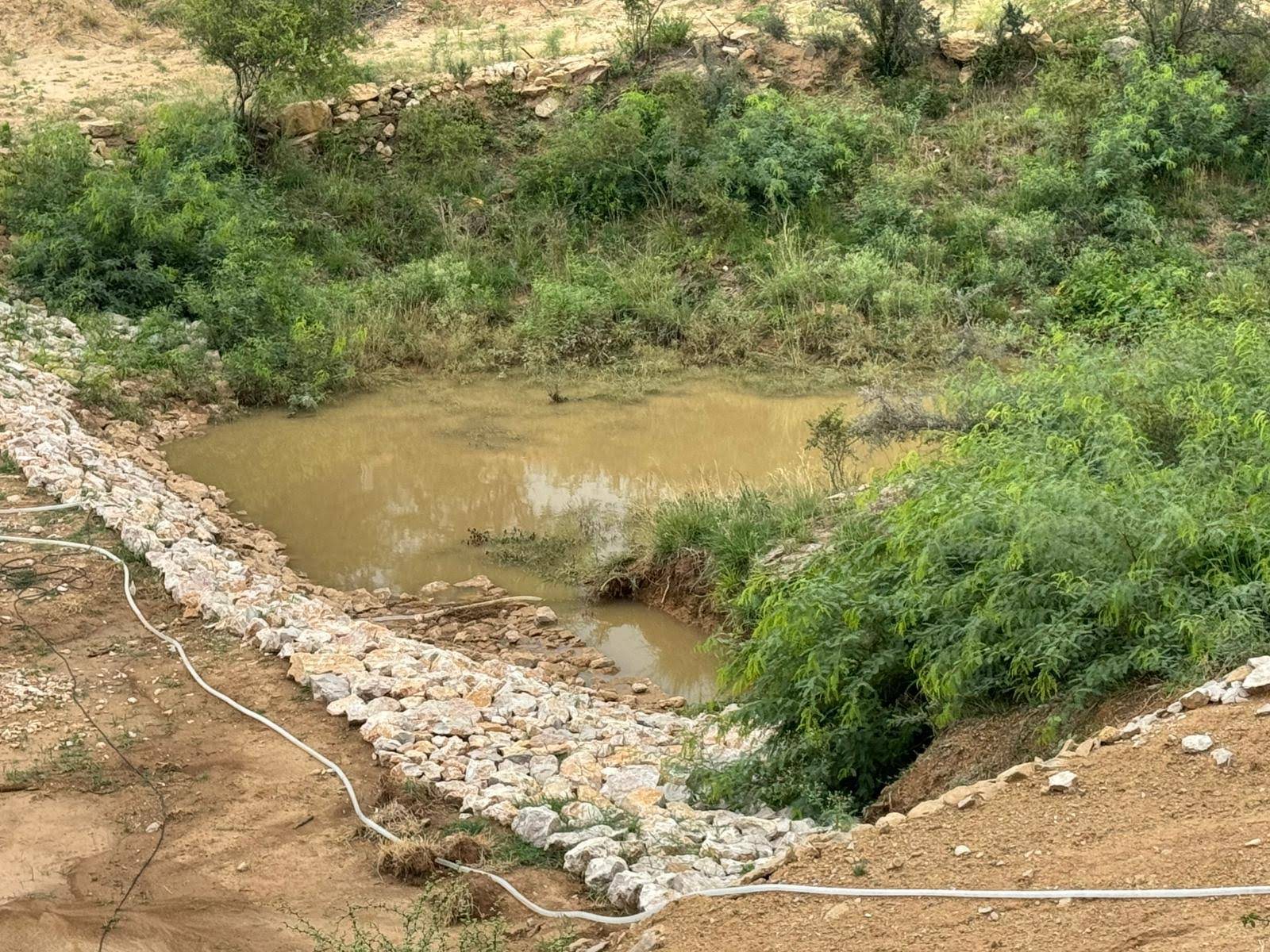 Stone-lined water catchment, Dhan Valley Farm