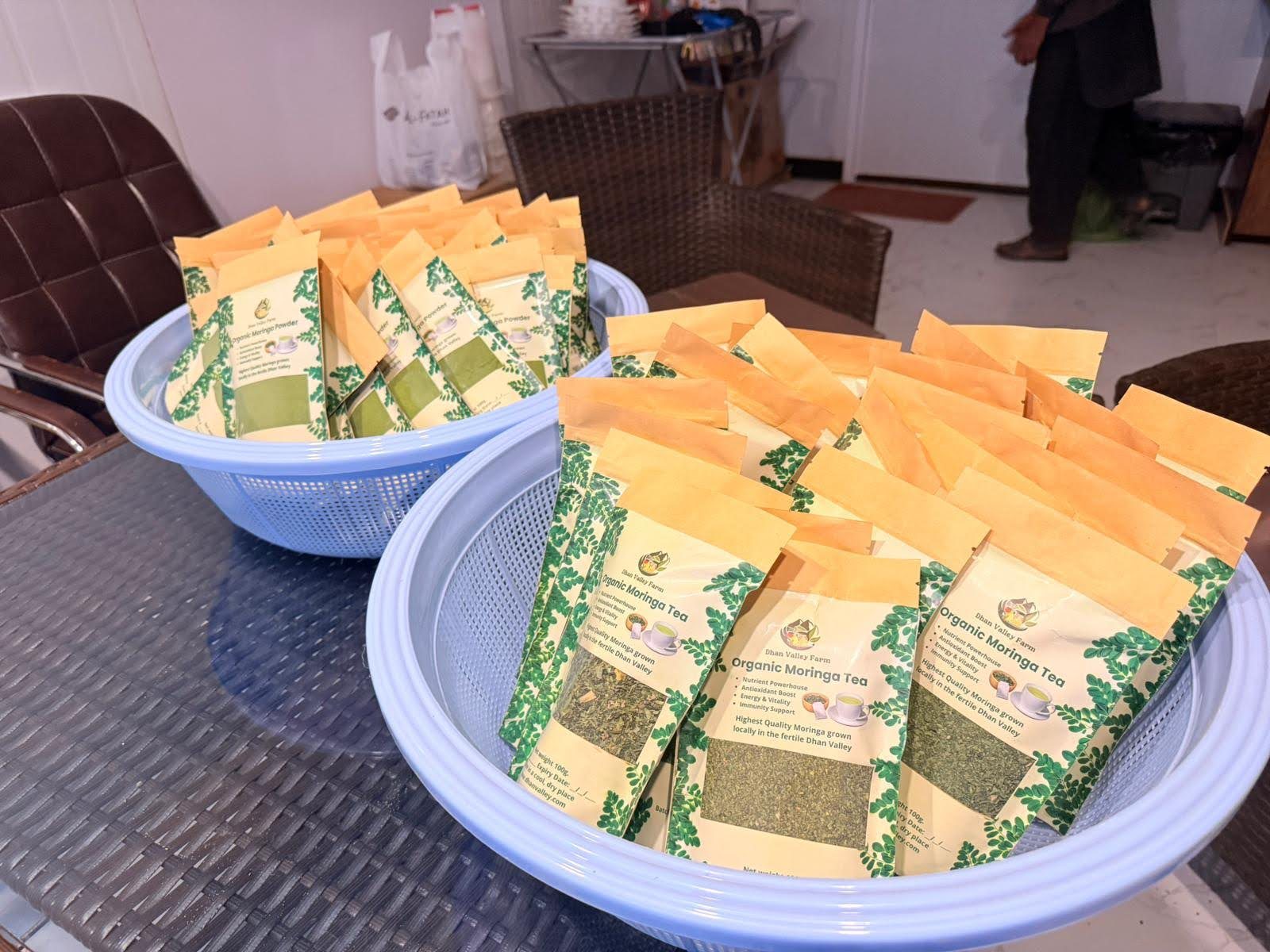 Packaged moringa tea, Dhan Valley Farm